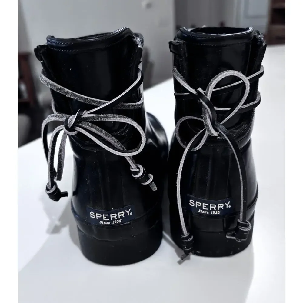 SPERRY Duck Walker Turf Rain Boots Women’s 6 Black Rubber Waterproof STS 99564